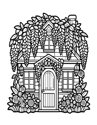 Wisteria Cottage - Free printable coloring page