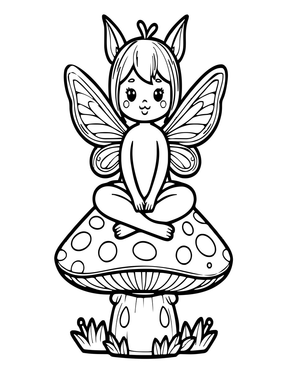 Pixie on Toadstool - free printable coloring page