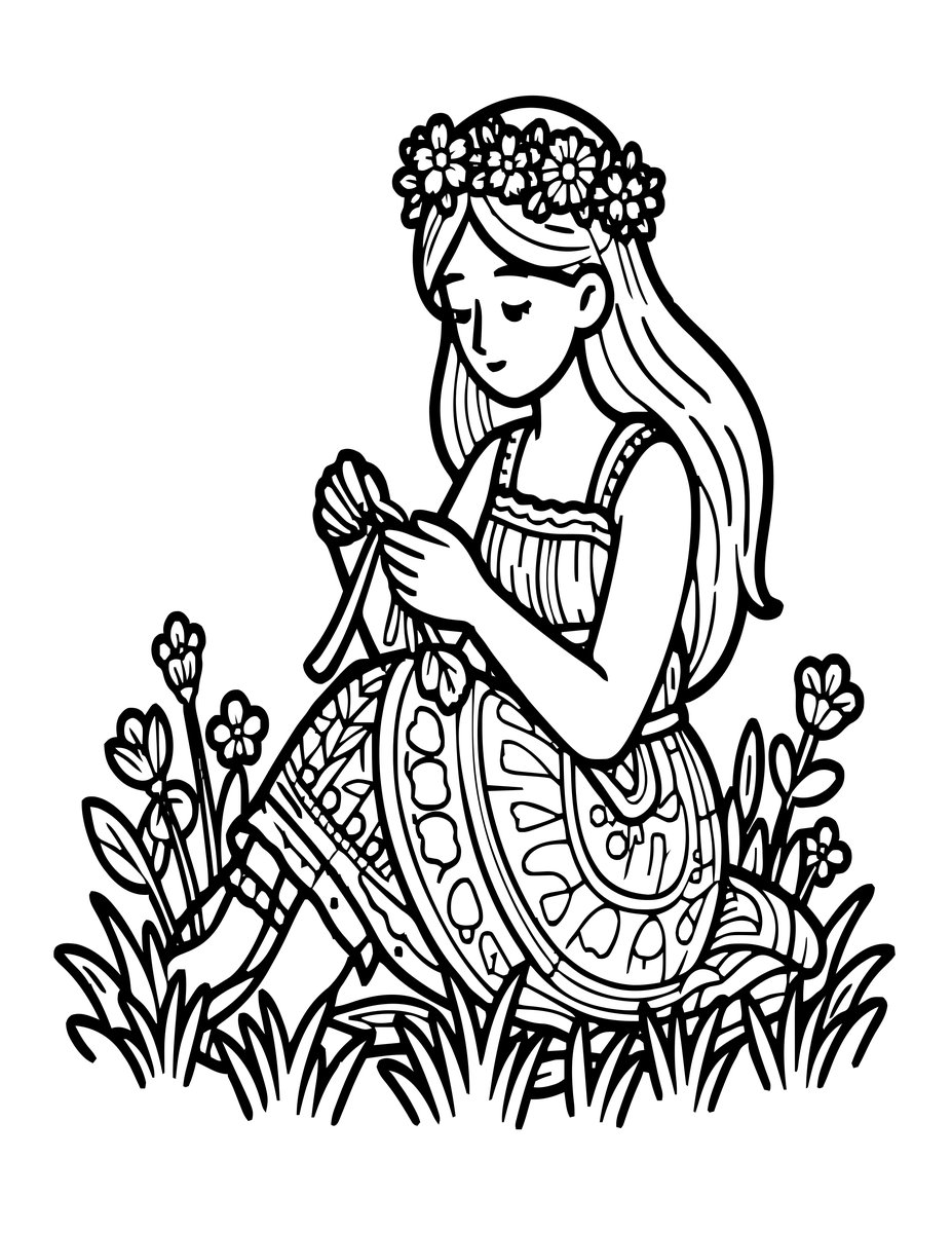Flower Crown - free printable coloring page