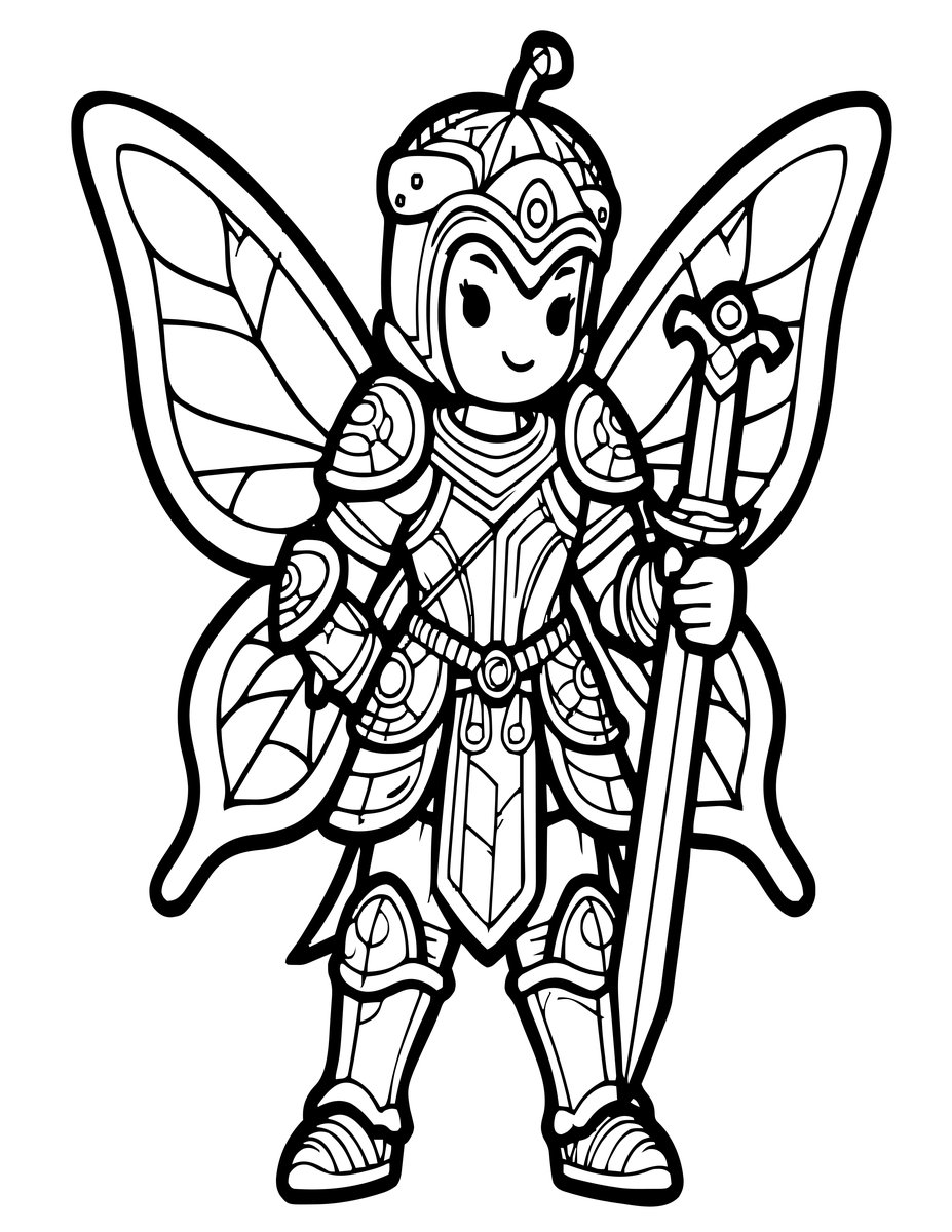 Fairy Warrior - free printable coloring page