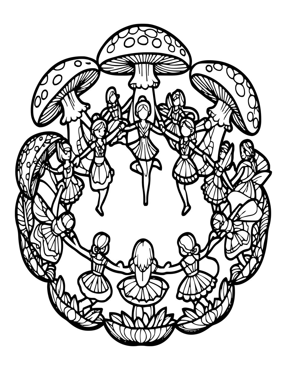 Fairy Ring Dance - free printable coloring page