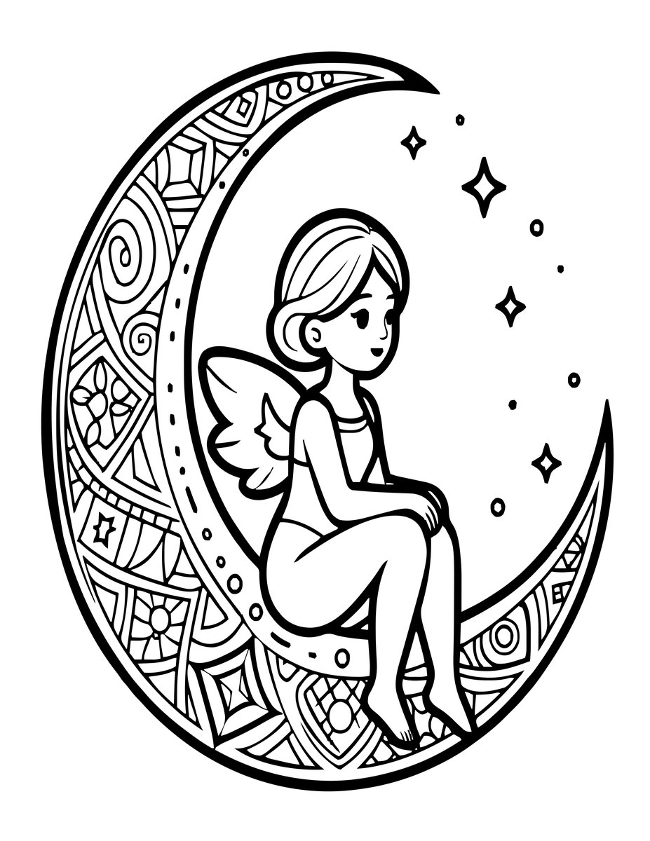 Moon Fairy - free printable coloring page