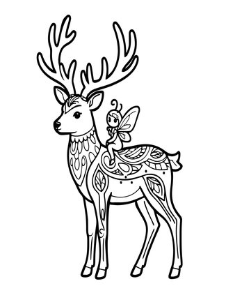 Fairy with Deer - Free printable coloring page