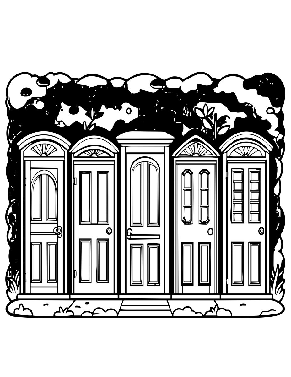 Toadstool Row - free printable coloring page