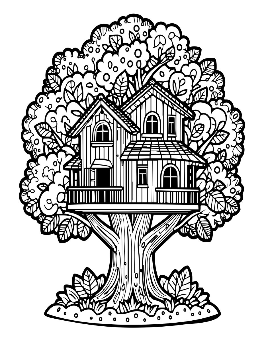 Fairy Treehouse - free printable coloring page