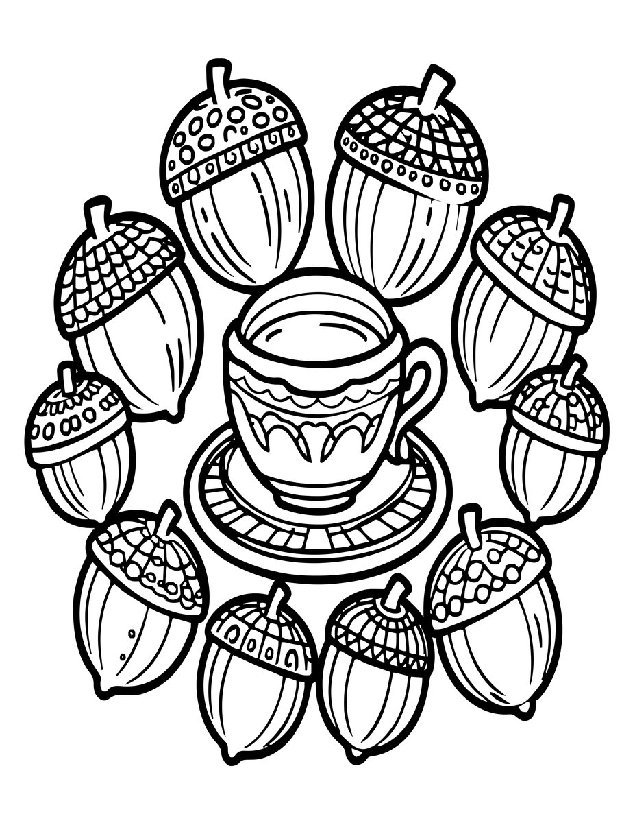 Acorn Tea Set - free printable coloring page