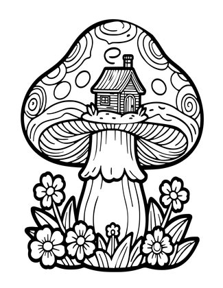 Mushroom Cottage - Free printable coloring page