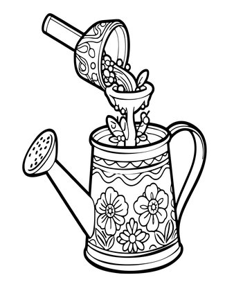 Watering Can Fountain - Free printable coloring page