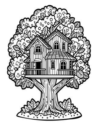 Fairy Treehouse - Free printable coloring page