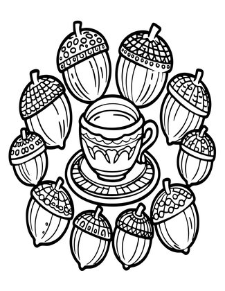 Acorn Tea Set - Free printable coloring page
