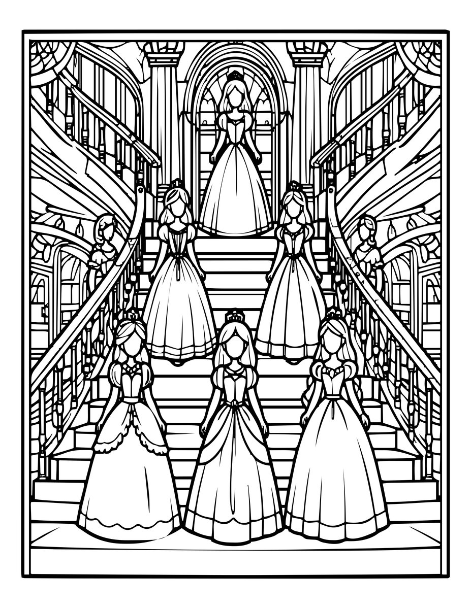 The Twelve Dancing Princesses - free printable coloring page