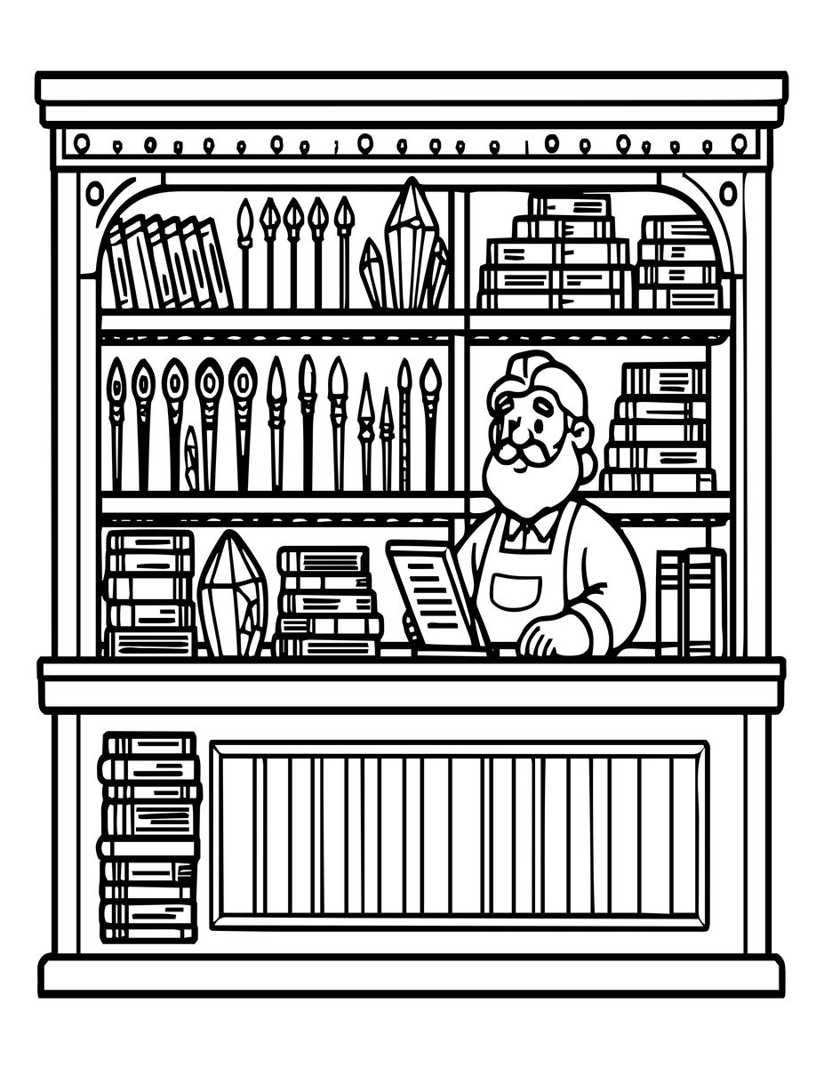 Magic Wand Shop - free printable coloring page