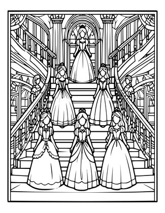 The Twelve Dancing Princesses - Free printable coloring page