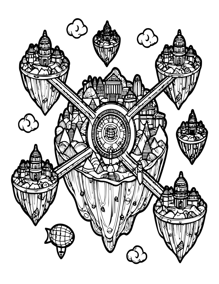 Floating Islands - free printable coloring page