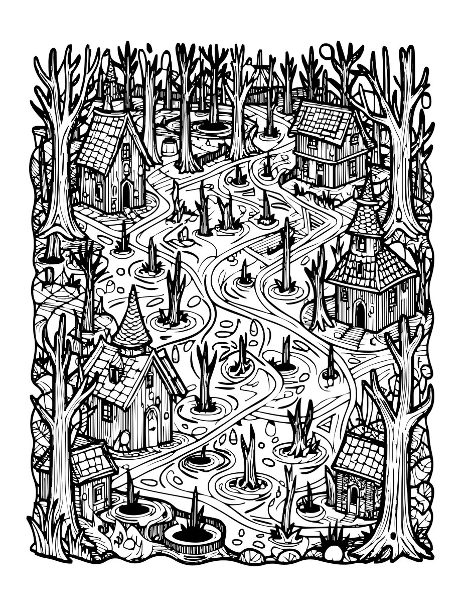Cursed Swamp - free printable coloring page