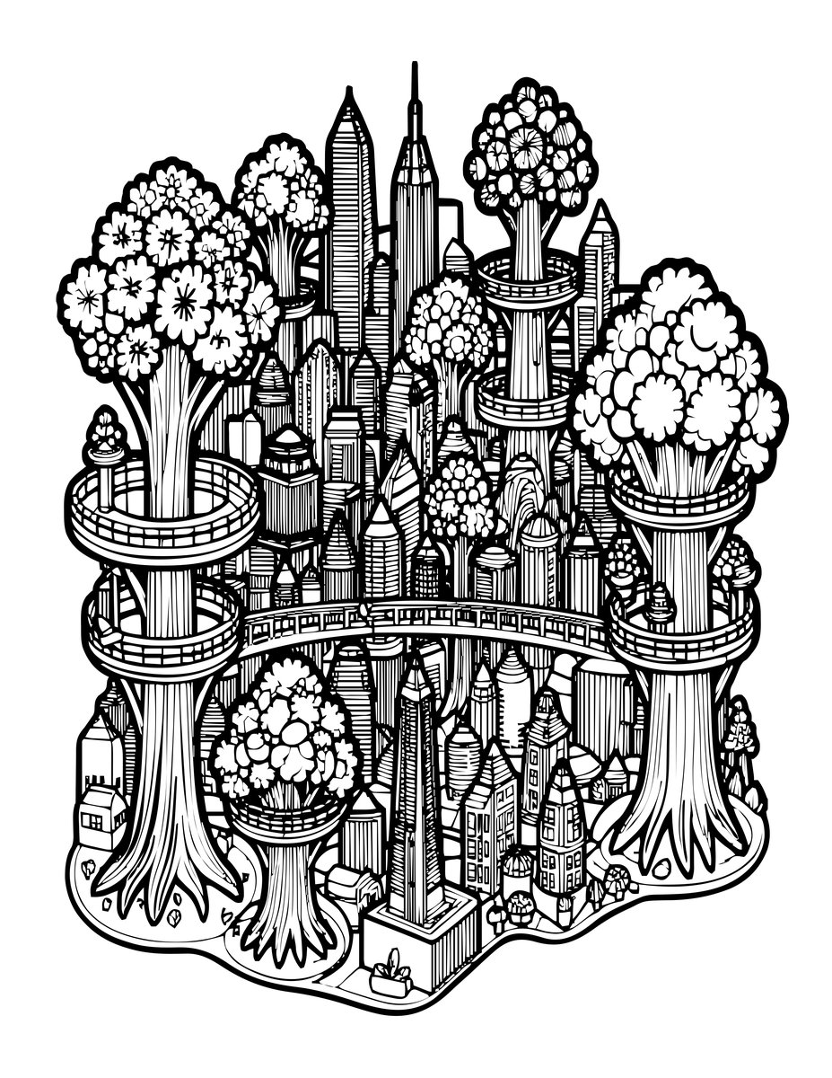 Tree City - free printable coloring page