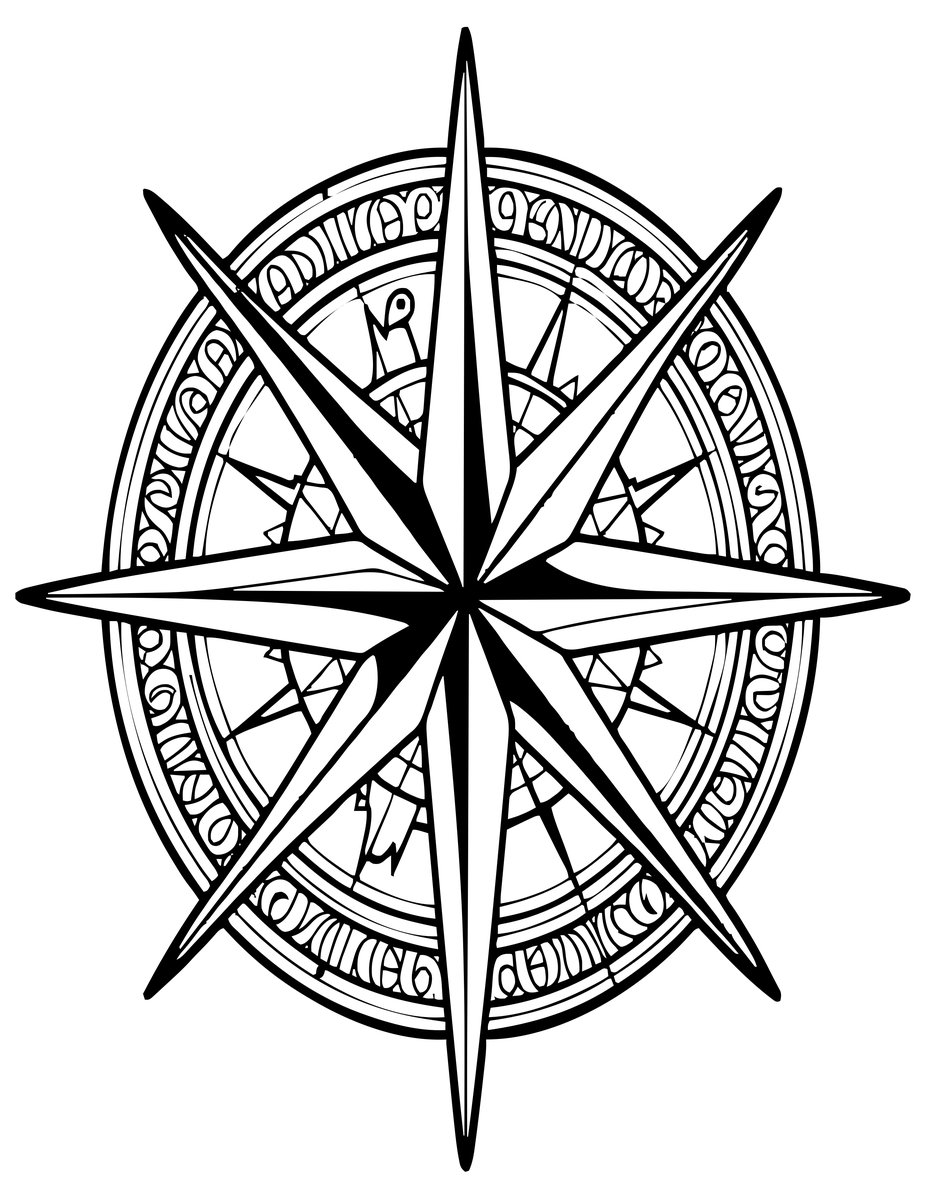 Ornate Compass Rose - free printable coloring page