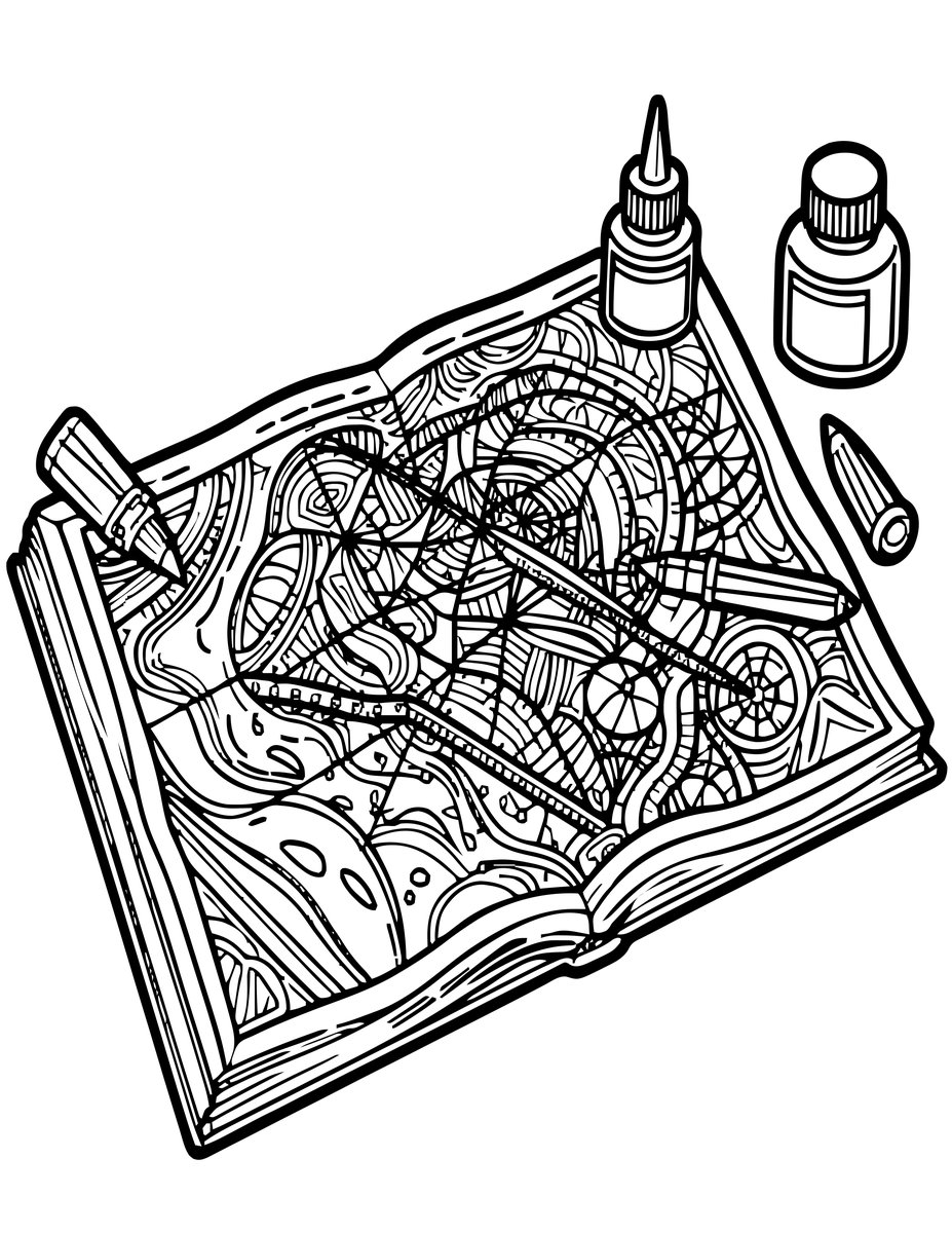 Map Maker's Desk - free printable coloring page