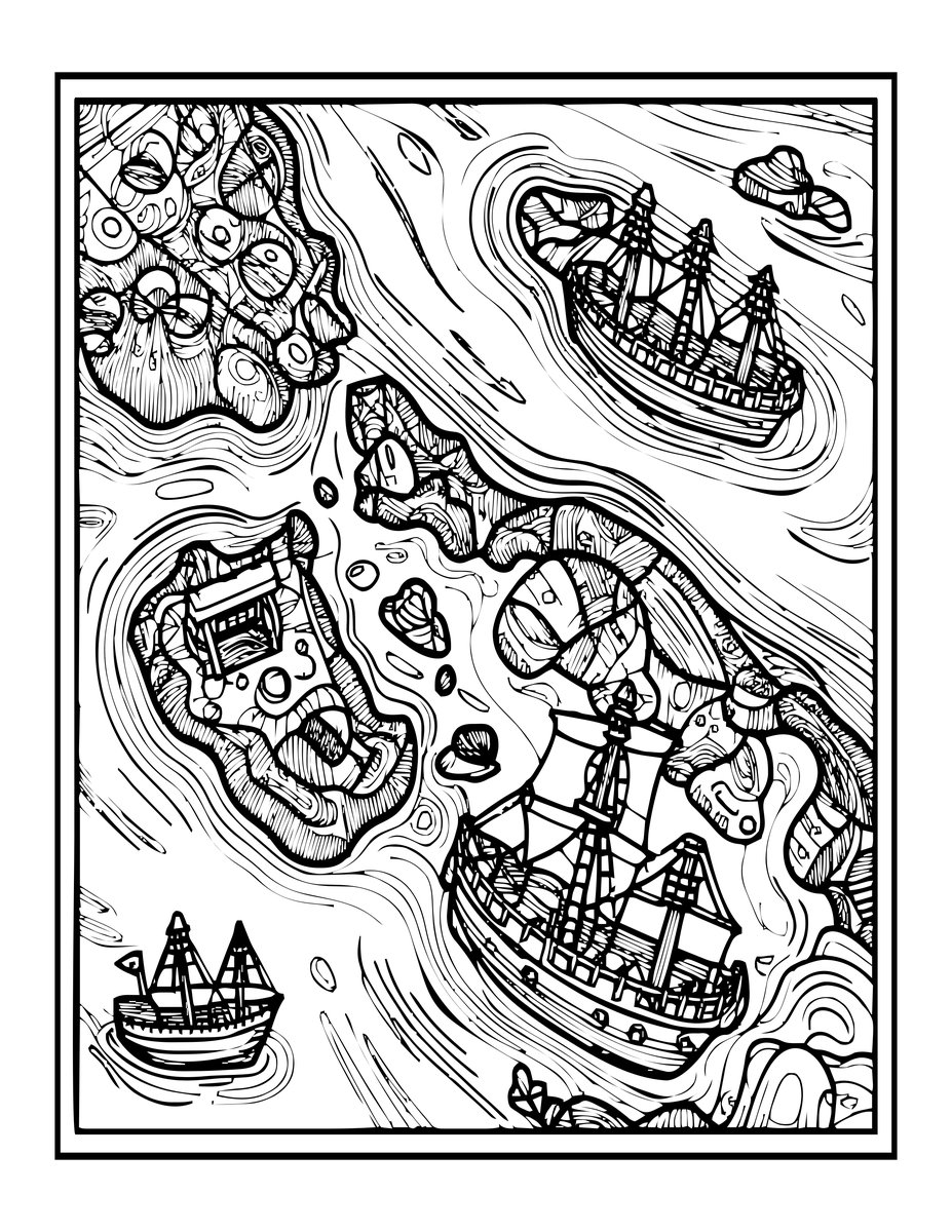 Pirate's Cove Chart - free printable coloring page