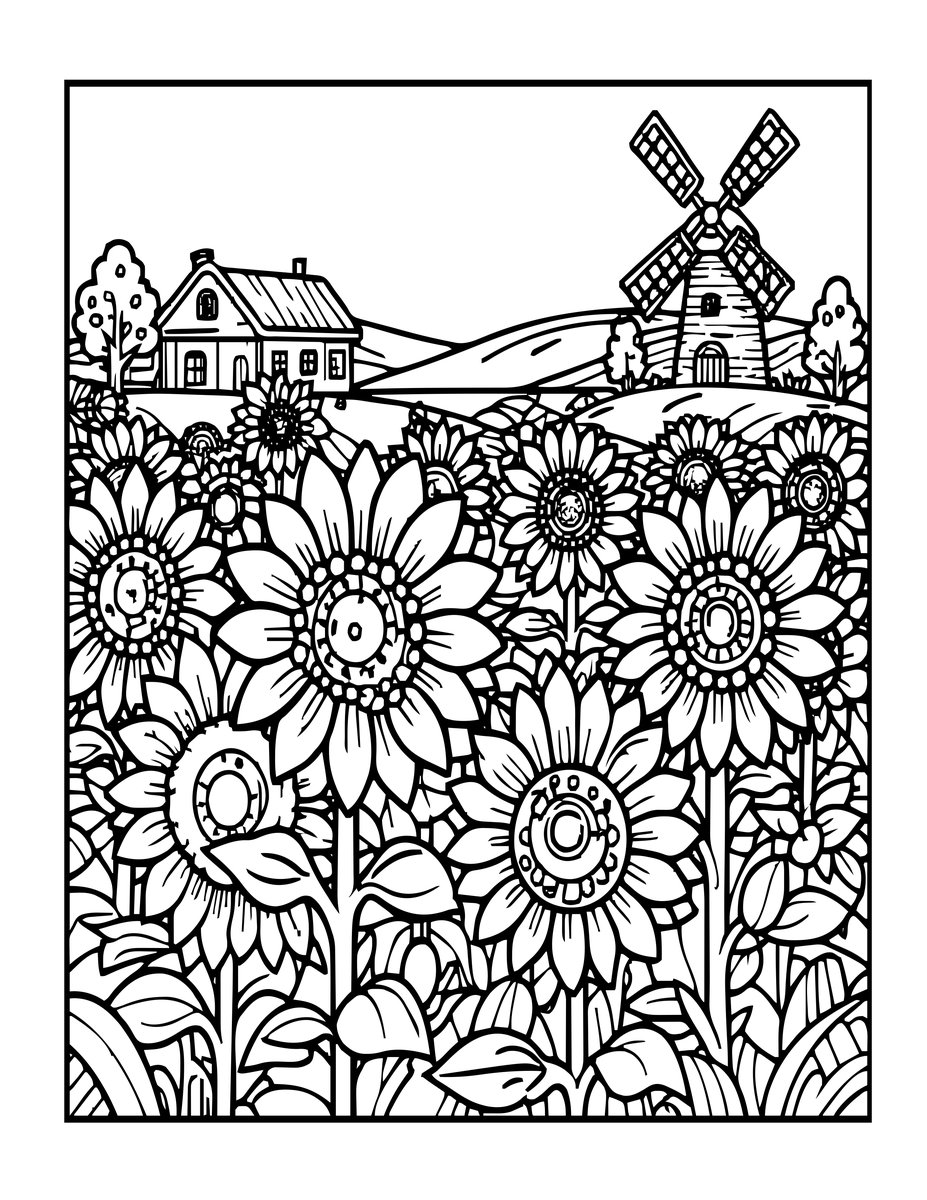 Sunflower Field - free printable coloring page
