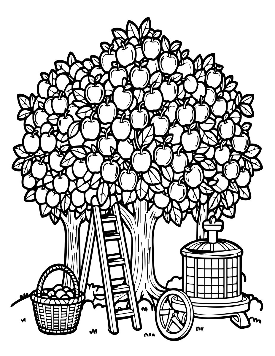 Apple Orchard - free printable coloring page