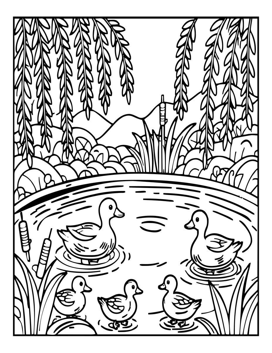 Duck Pond - free printable coloring page