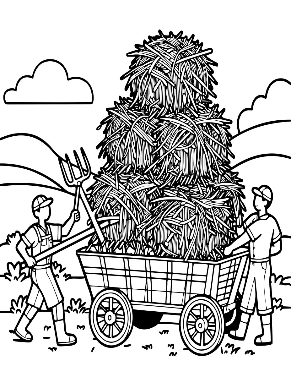 Haymaking - free printable coloring page