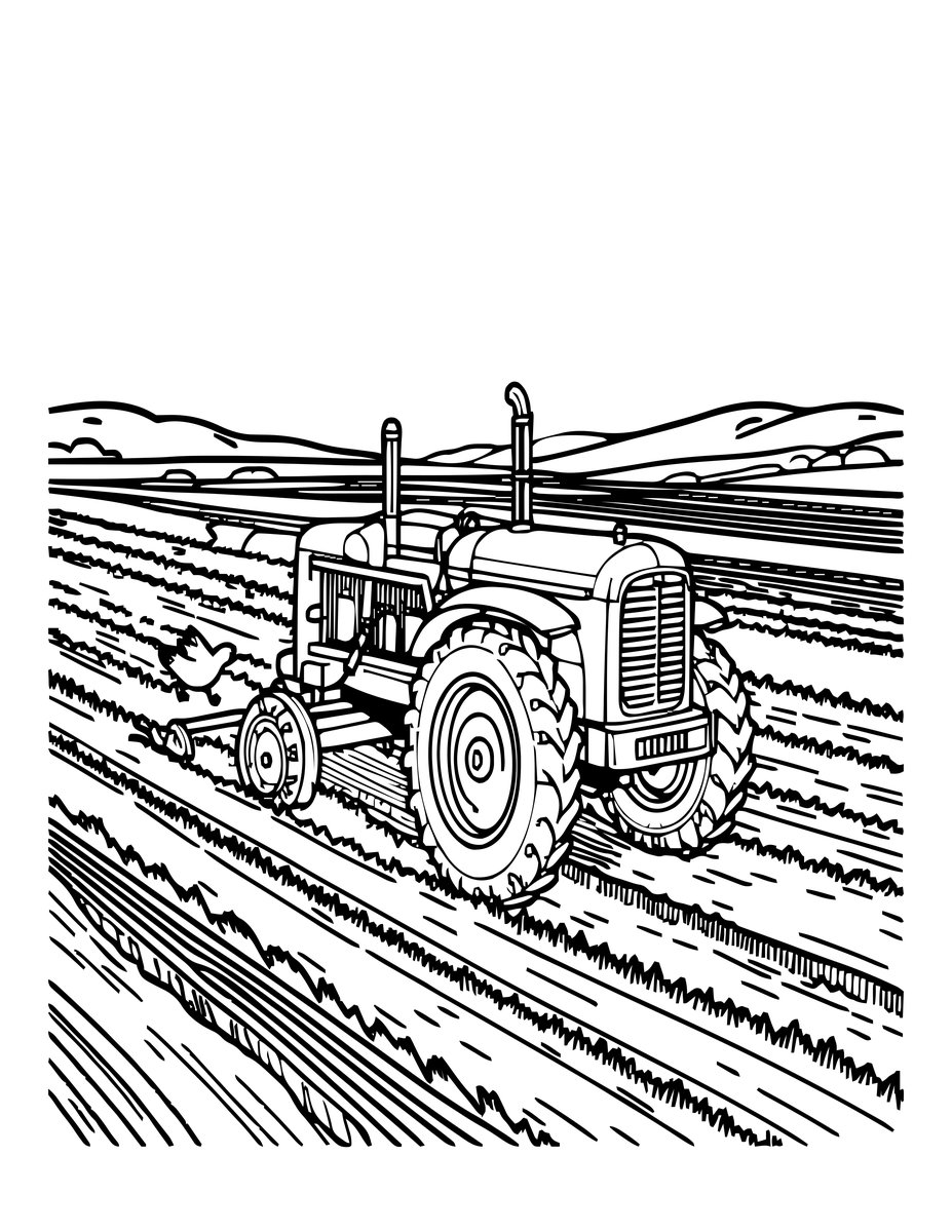 Tractor in Field - free printable coloring page