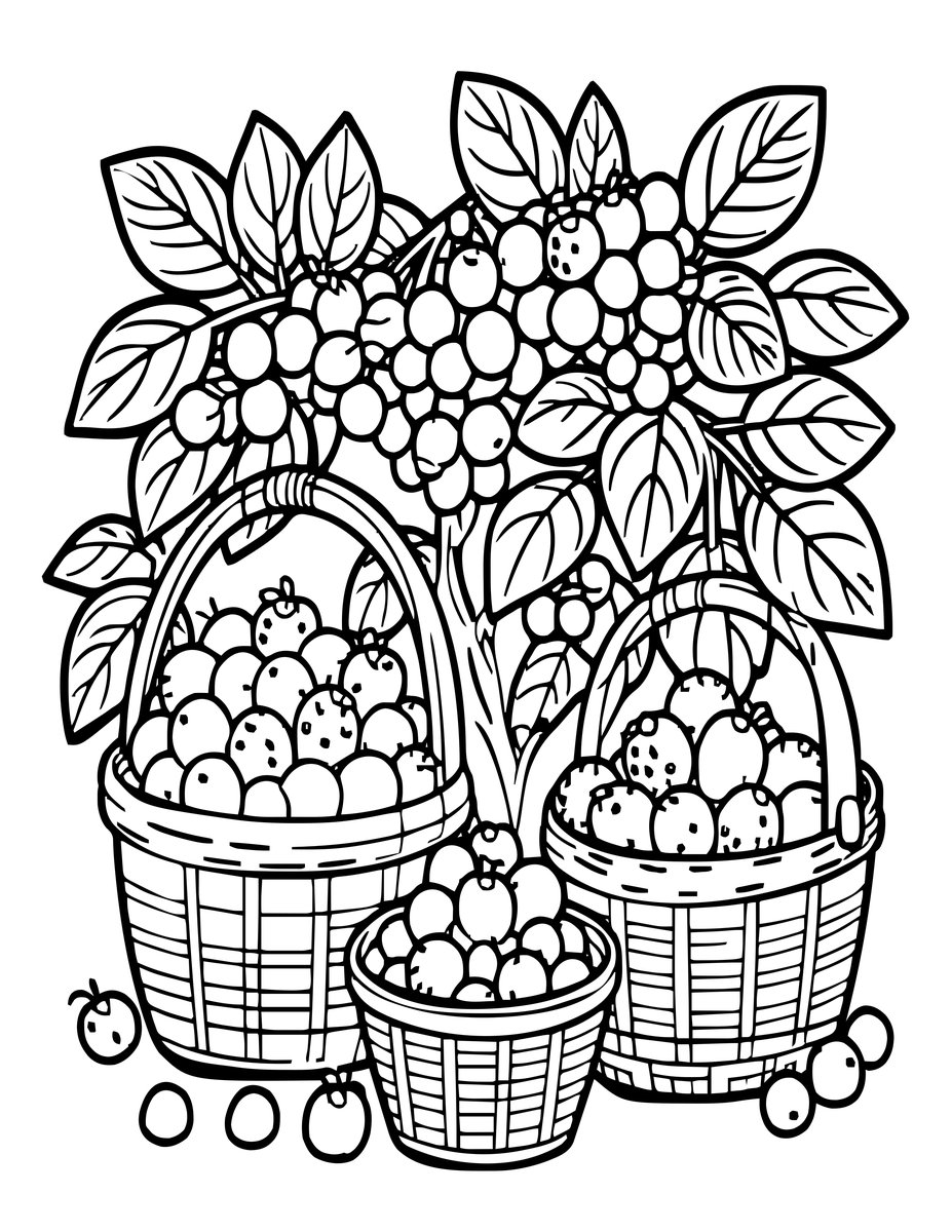 Berry Picking - free printable coloring page