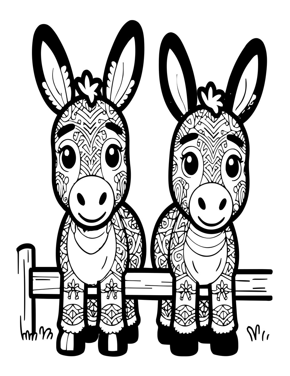 Donkey Pair - free printable coloring page