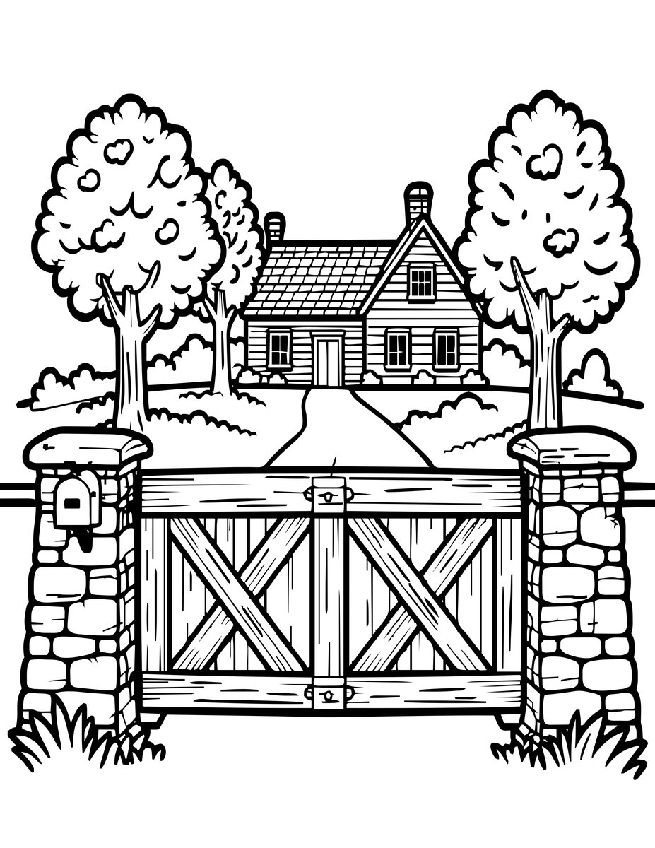 Farm Gate - free printable coloring page