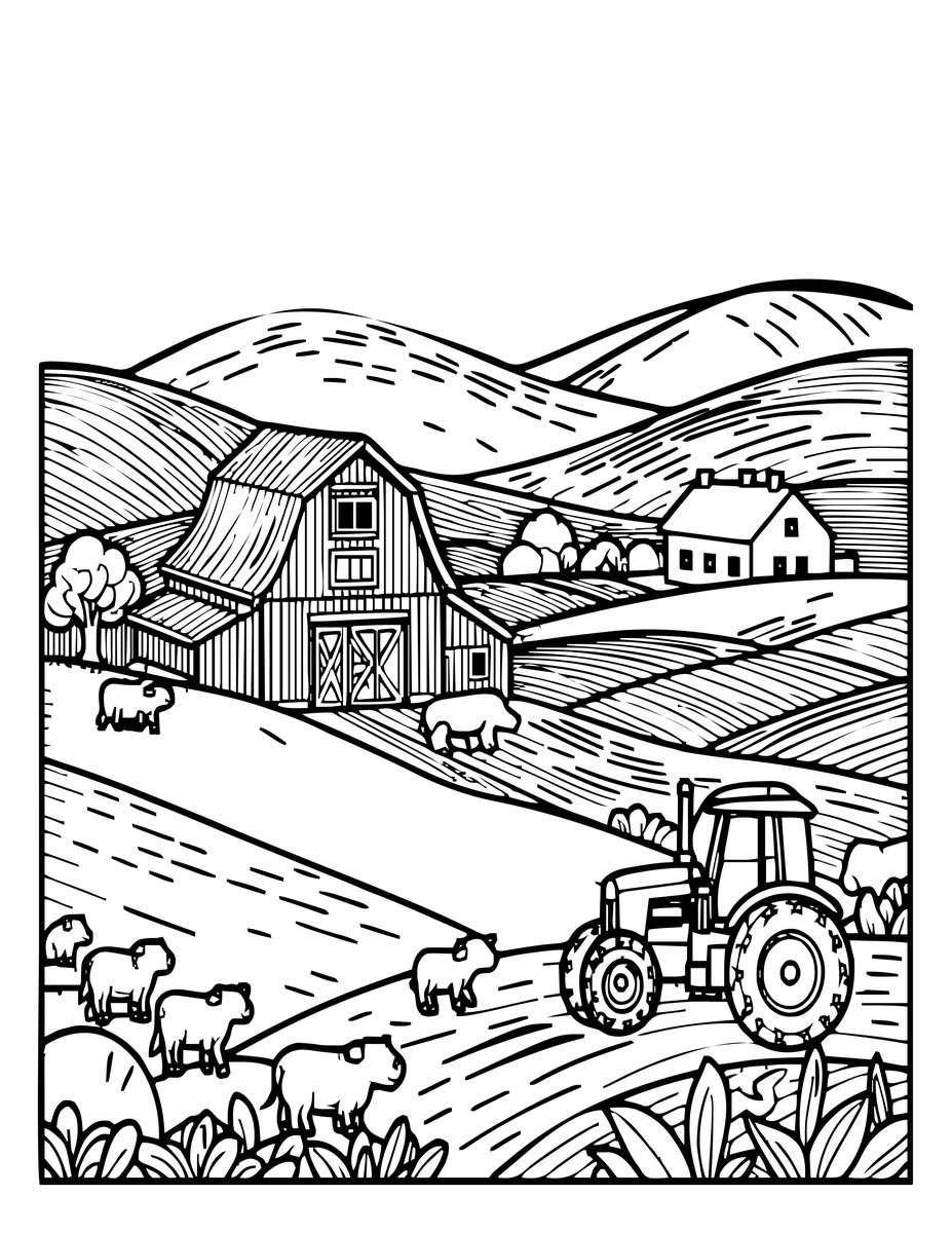 Farm Panorama - free printable coloring page
