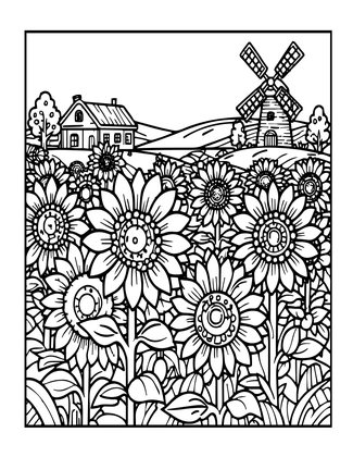 Sunflower Field - Free printable coloring page
