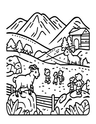 Goat Herd - Free printable coloring page