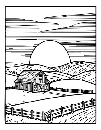 Farm Sunrise - Free printable coloring page