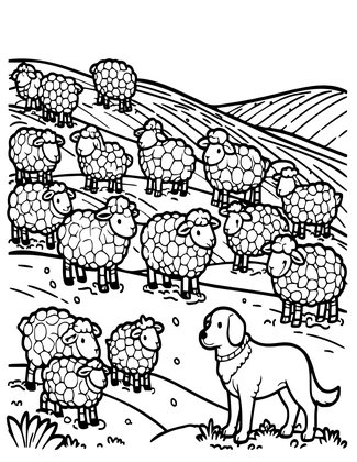 Sheep Flock - Free printable coloring page