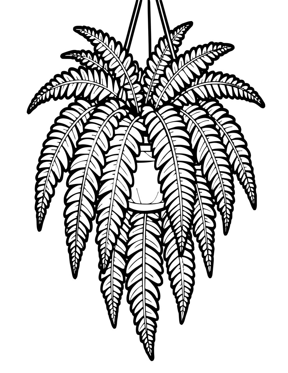 Boston Fern Cascade - free printable coloring page