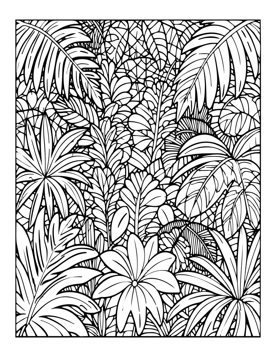 Jungle Fern Undergrowth - free printable coloring page
