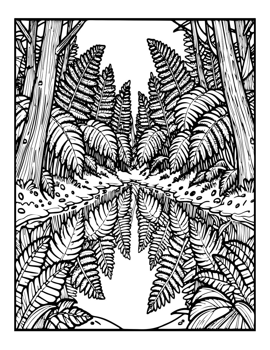 Fern Reflection - free printable coloring page