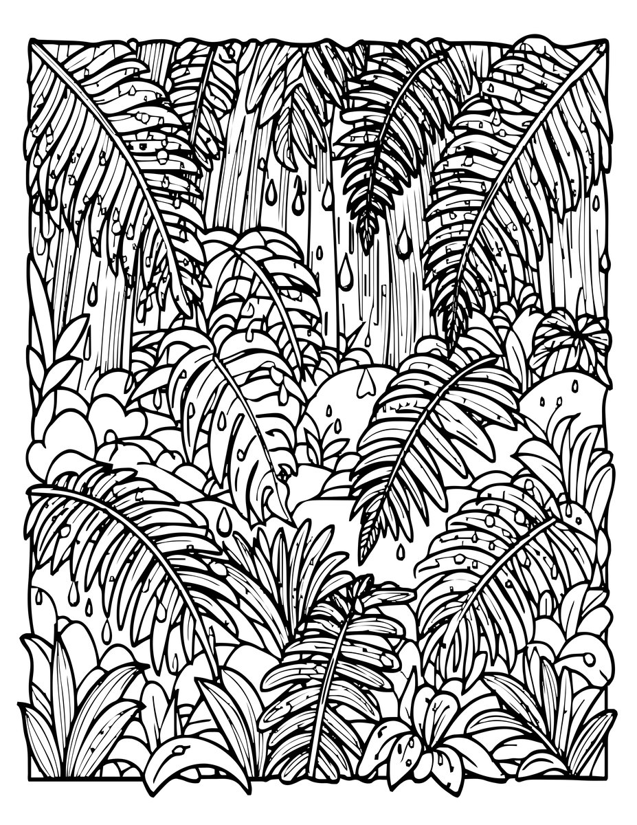 Fern in Rain - free printable coloring page
