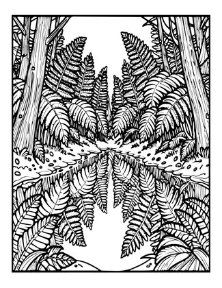 Fern Reflection - Free printable coloring page