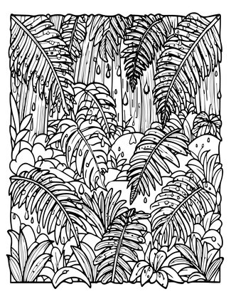 Fern in Rain - Free printable coloring page