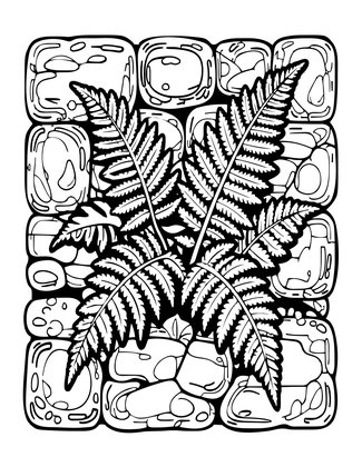 Fern in Stone Wall - Free printable coloring page