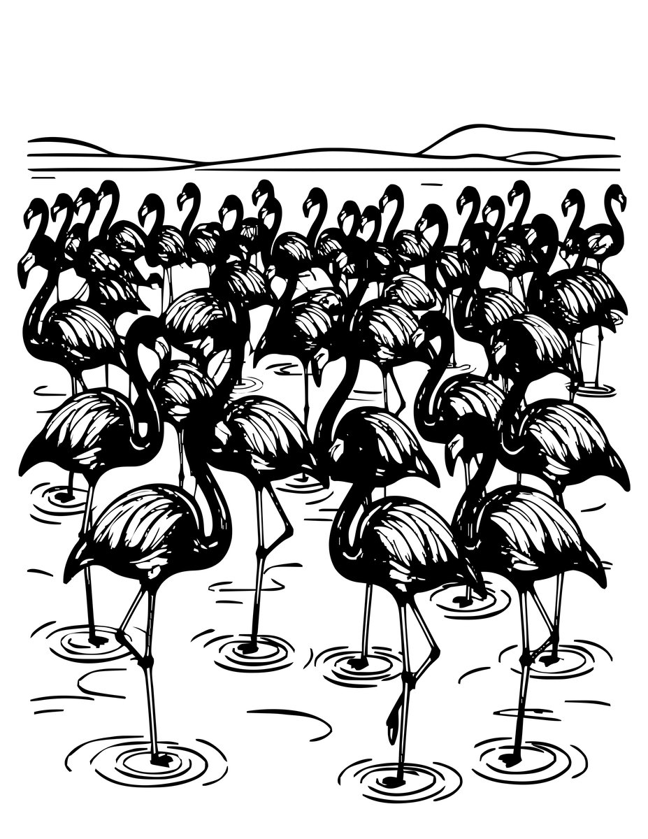Flamingo Flock - free printable coloring page