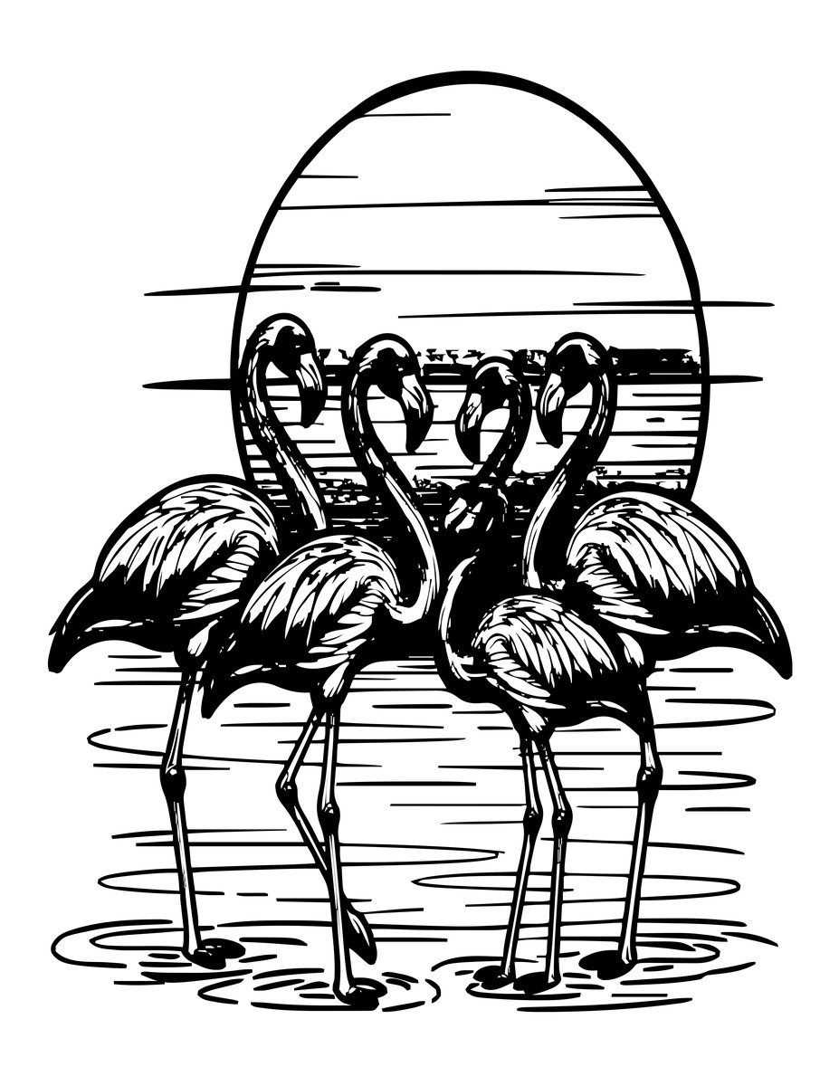 Flamingo at Sunset - free printable coloring page