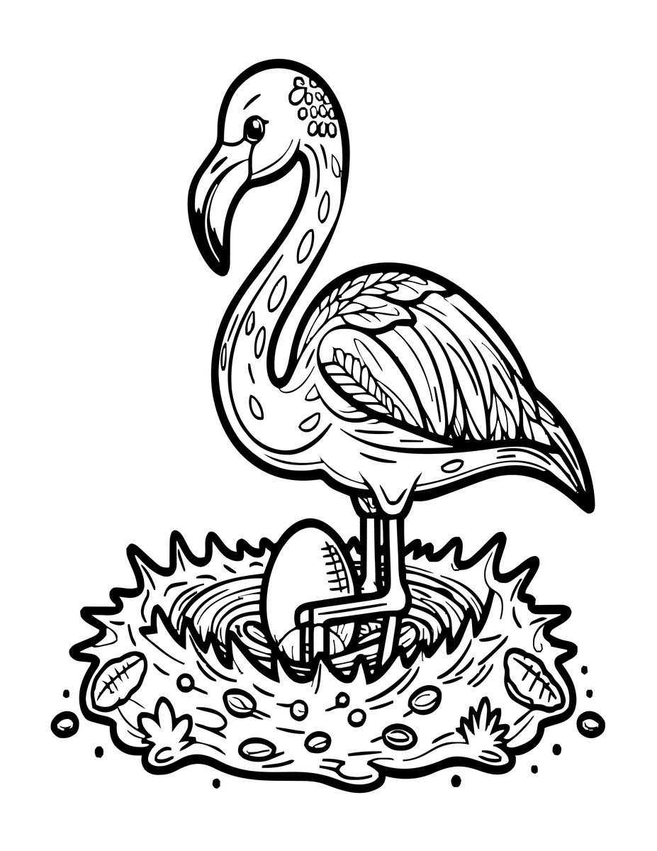 Flamingo Nest - free printable coloring page