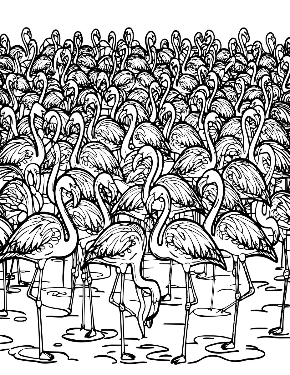 Flamingo Colony - free printable coloring page
