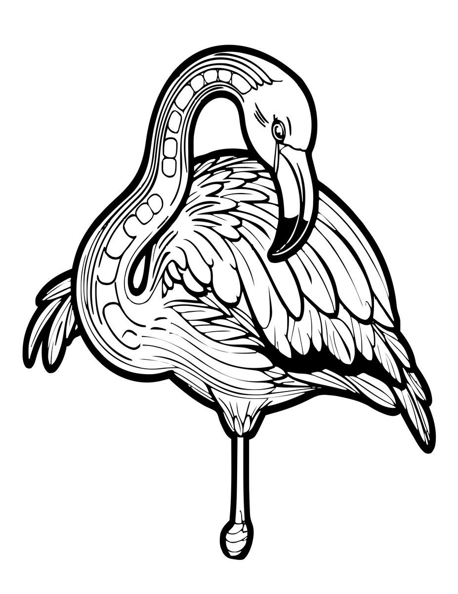Flamingo Sleeping - free printable coloring page