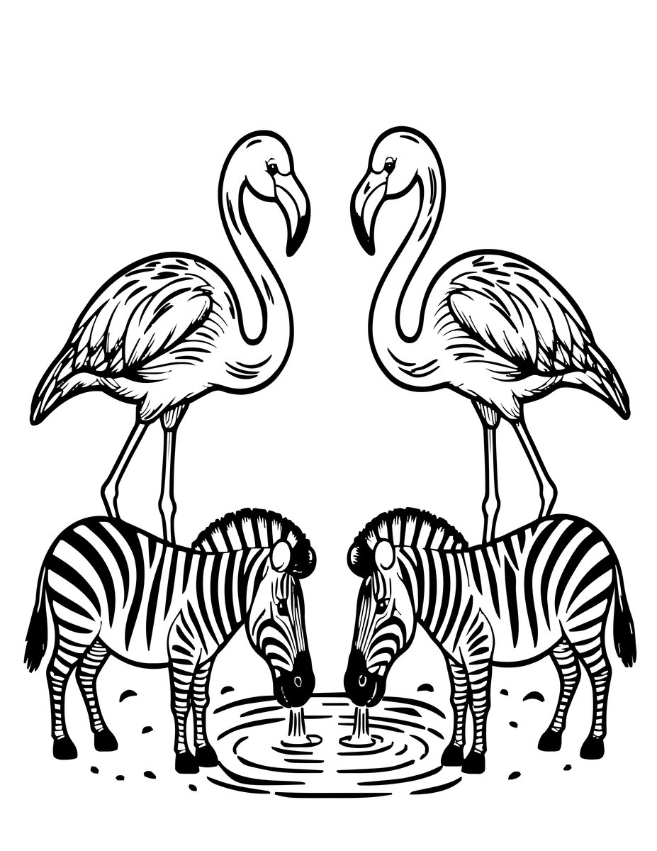 Flamingo and Zebra - free printable coloring page