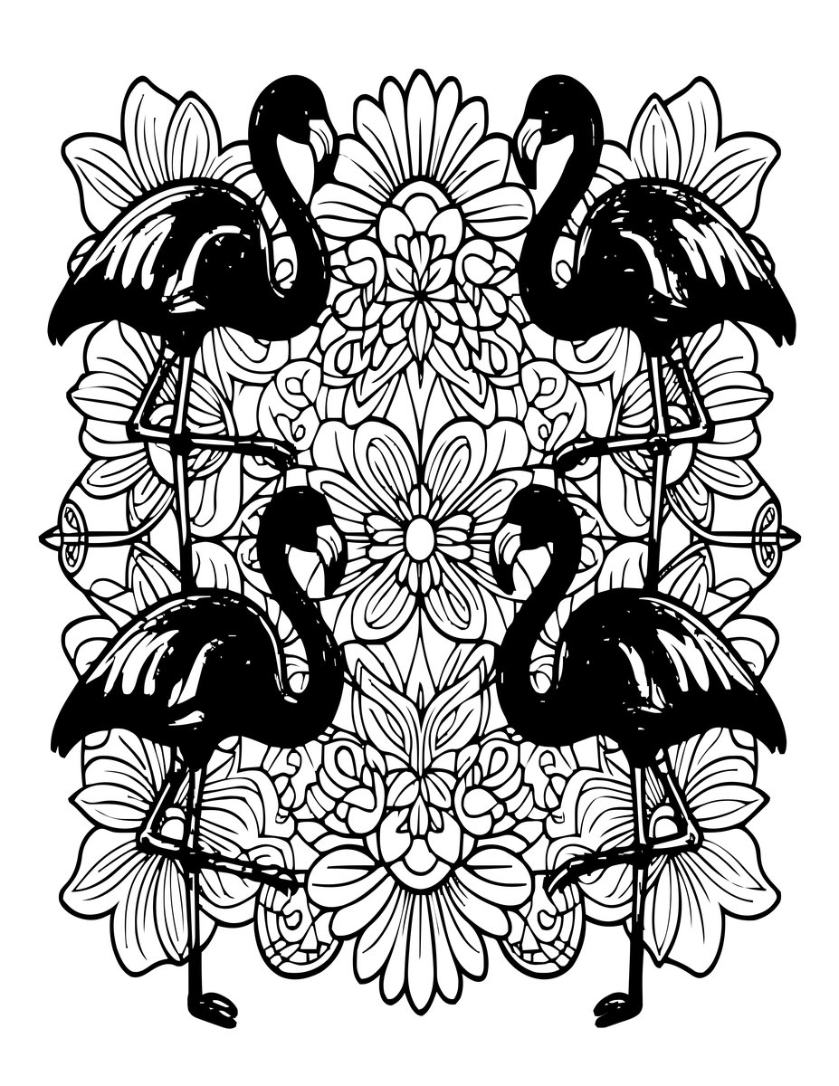 Flamingo Pattern - free printable coloring page